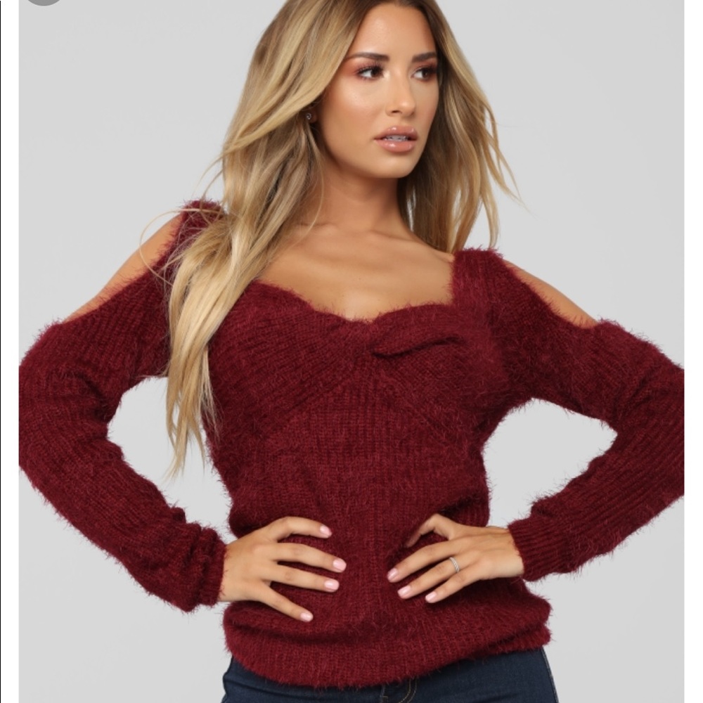 Cute fuzzy burgundy sweater